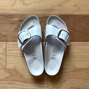 White Birkenstock Madrid Big Buckle Slides